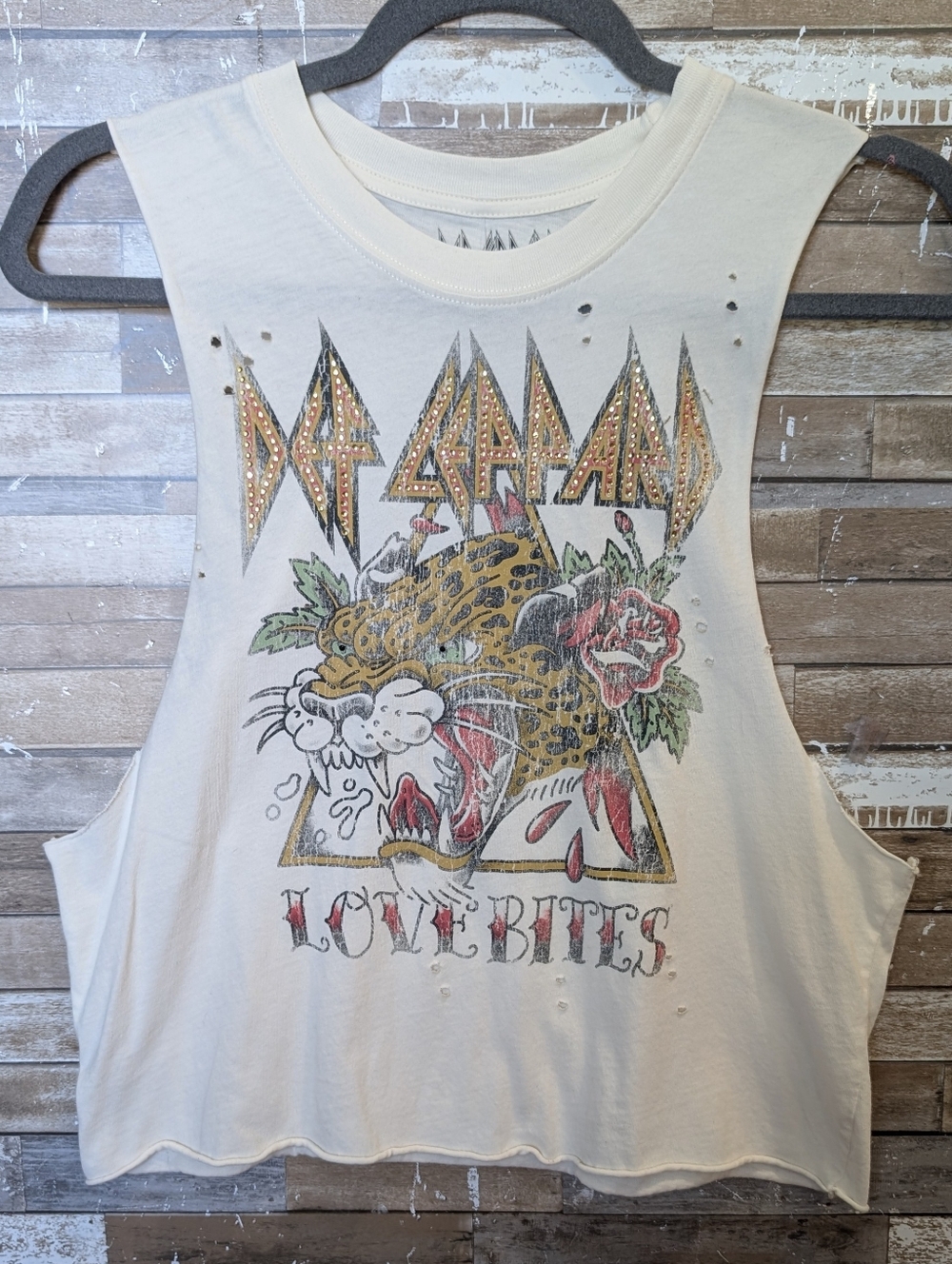 Def Leppard Budgeon Riffela Limited Distressed Embellished Love Bites Racer Back